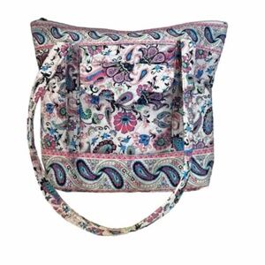 Quilted Tote Bag Large Pink Blue Purple Paisley
